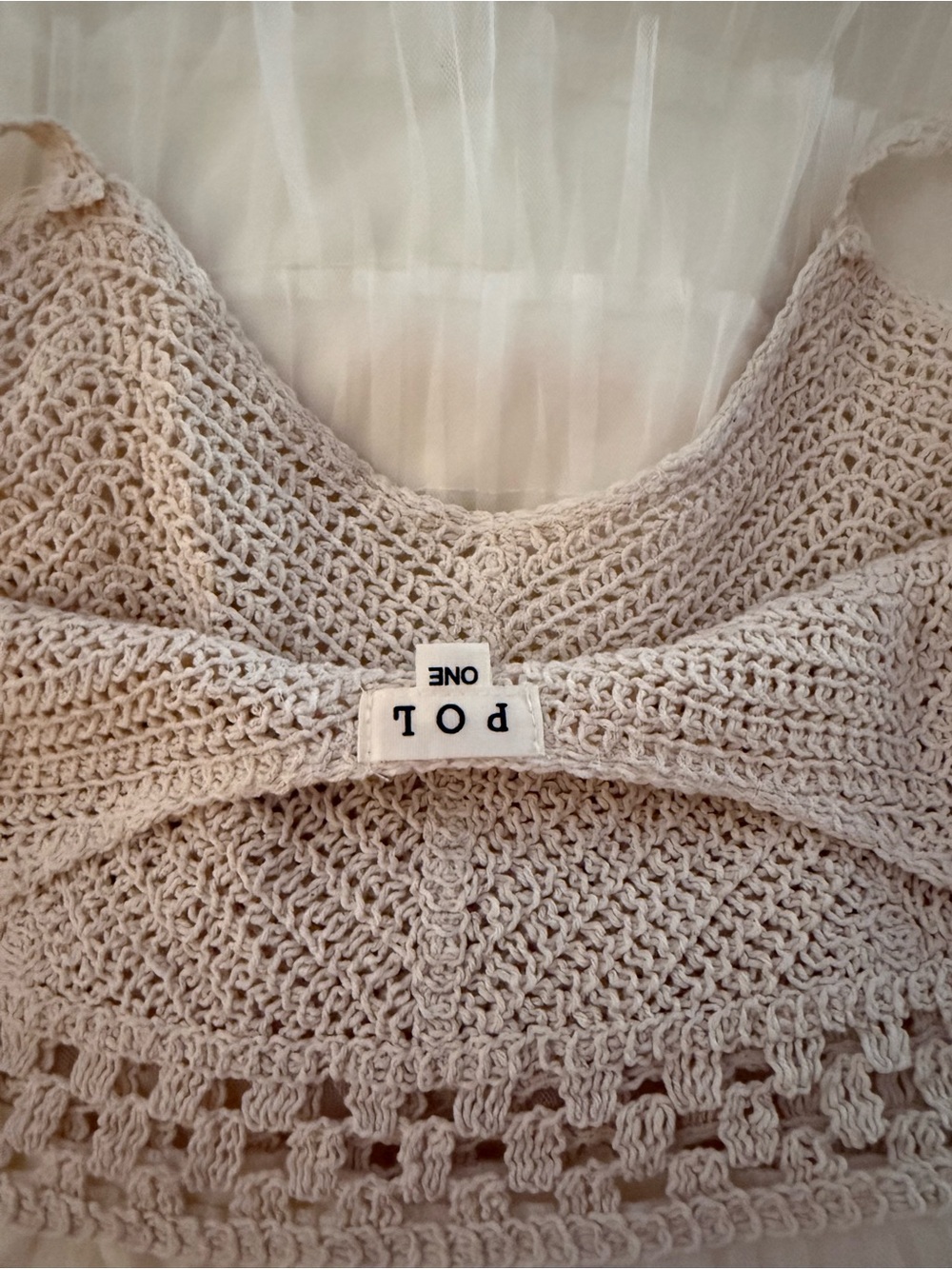 POL White Ecru Tulle Ruffled Midi Dress with Crochet Waist Top - Picture 9 of 15